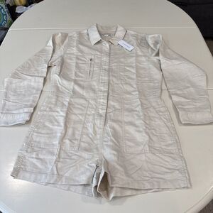 OUTERKNOWN STATION SUIT SHORTALL LINEN BLEND ROMPER - NATURAL NWT Size M